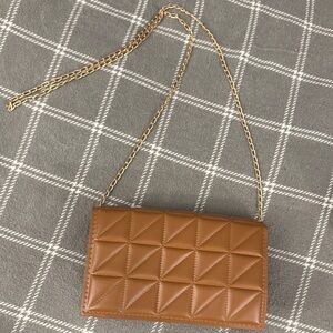 Chic Brown Quilted Clutch with Gold Chain